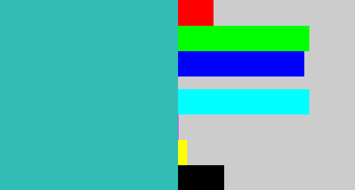 Hex color #32bdb4 - tealish