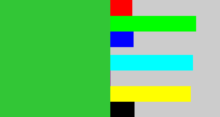 Hex color #32c636 - medium green