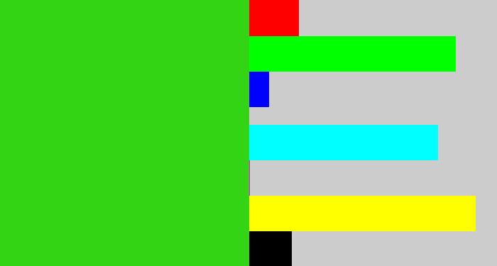 Hex color #32d414 - vivid green