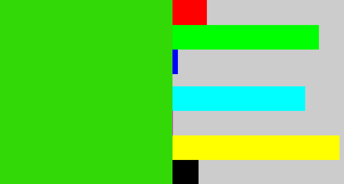 Hex color #32d907 - vivid green