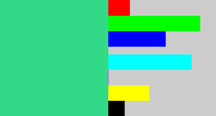 Hex color #32d986 - weird green