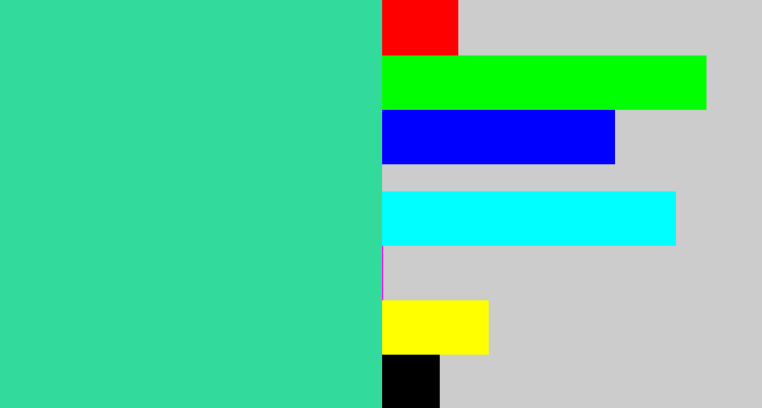 Hex color #32da9c - greenblue