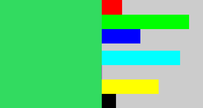 Hex color #32db60 - algae green
