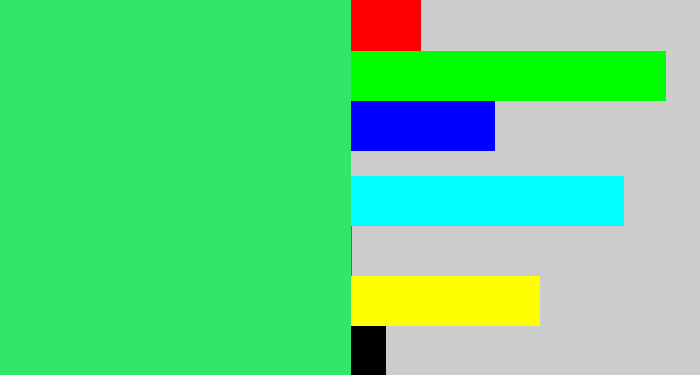 Hex color #32e669 - weird green