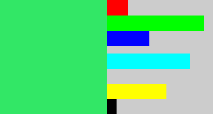 Hex color #32e766 - weird green