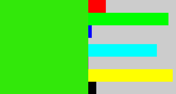 Hex color #32e80a - vivid green