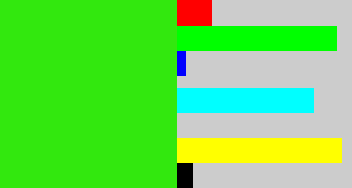 Hex color #32e80e - vivid green