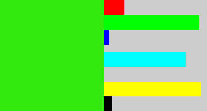 Hex color #32ea0e - vivid green
