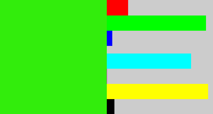 Hex color #32ed0c - vivid green