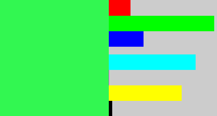 Hex color #32f751 - bright light green