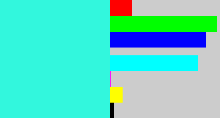Hex color #32f7dd - bright light blue