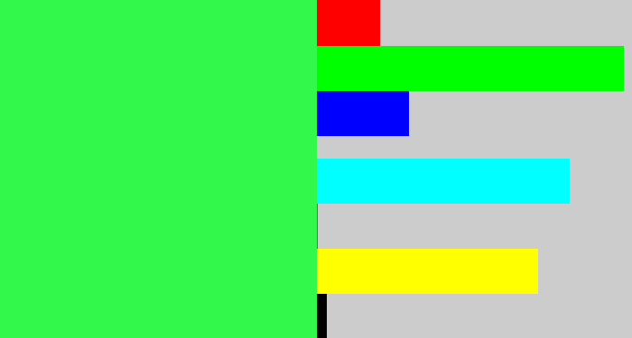 Hex color #32f84b - bright light green