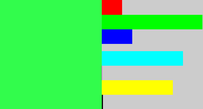 Hex color #32fc4c - bright light green