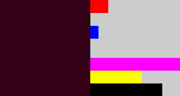 Hex color #330016 - dark maroon