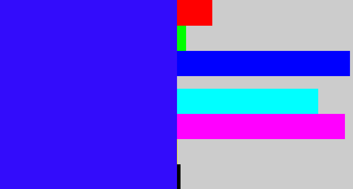 Hex color #330cfb - light royal blue