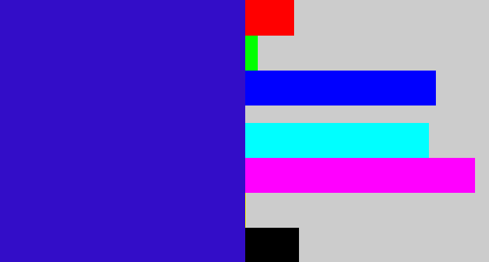 Hex color #330dc8 - indigo blue