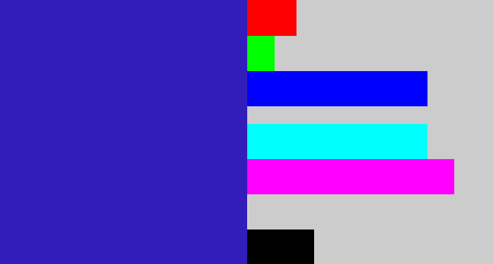 Hex color #331dba - indigo blue