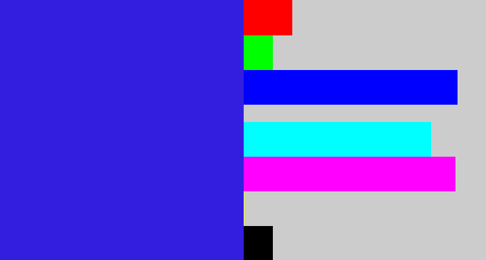 Hex color #331ee0 - light royal blue