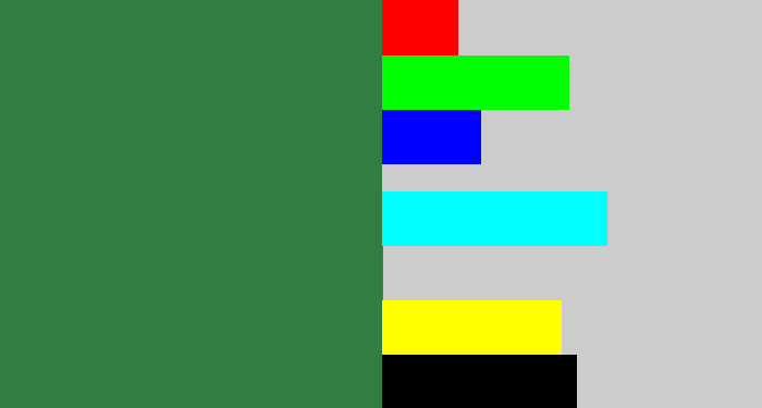 Hex color #337c42 - darkish green