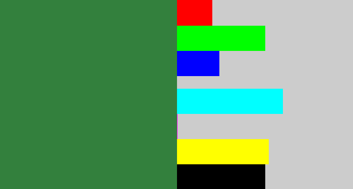 Hex color #33803d - darkish green