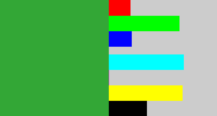 Hex color #33a736 - medium green