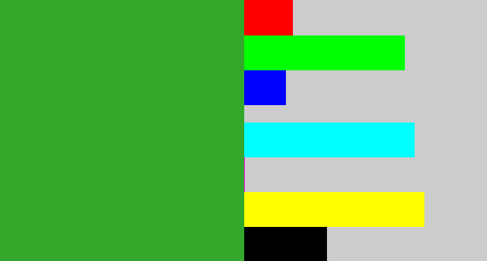 Hex color #33a82b - medium green