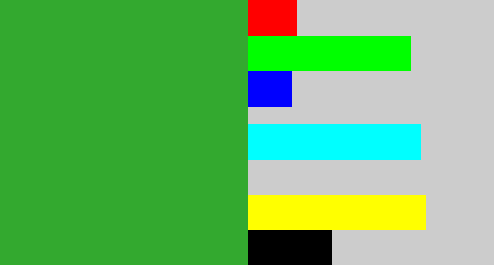 Hex color #33a92f - medium green