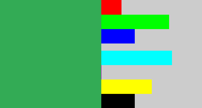 Hex color #33ab55 - medium green