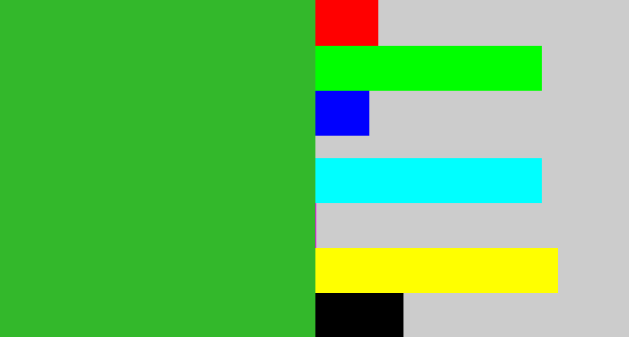 Hex color #33b82b - medium green