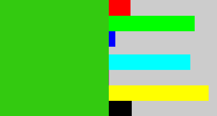 Hex color #33ca10 - vivid green