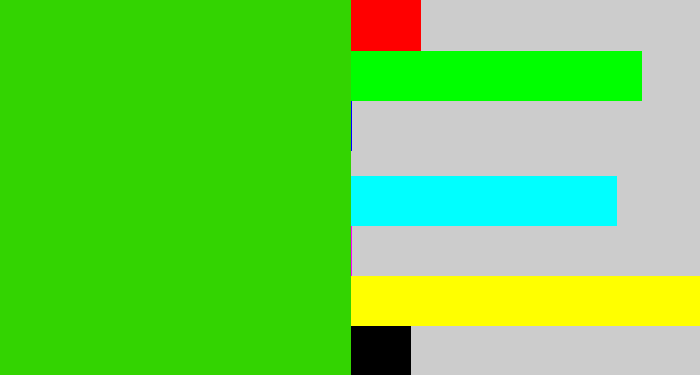 Hex color #33d401 - vivid green