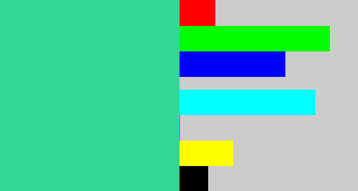 Hex color #33d696 - greenblue