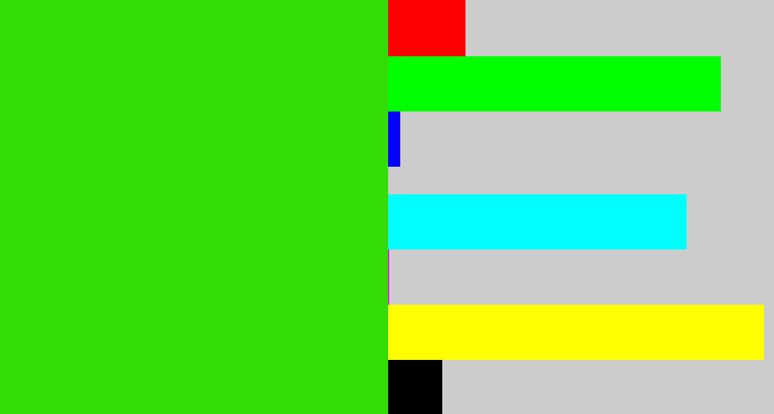 Hex color #33dc07 - vivid green