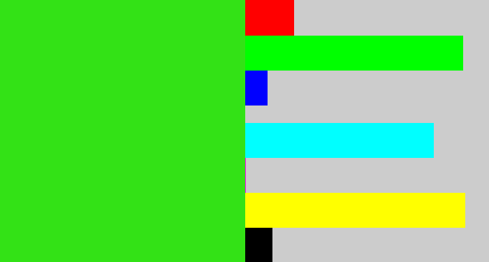 Hex color #33e216 - vivid green