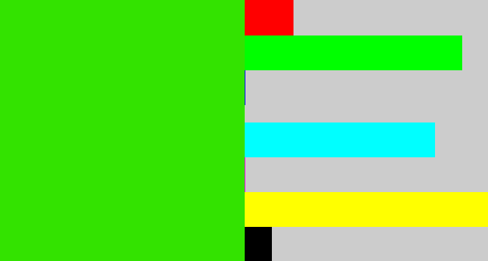 Hex color #33e300 - vivid green