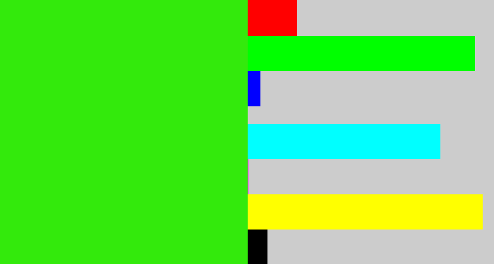 Hex color #33ea0c - vivid green