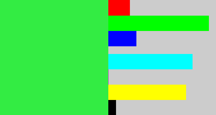 Hex color #33ec43 - bright light green