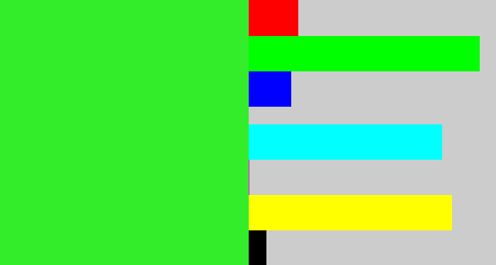 Hex color #33ed2b - radioactive green