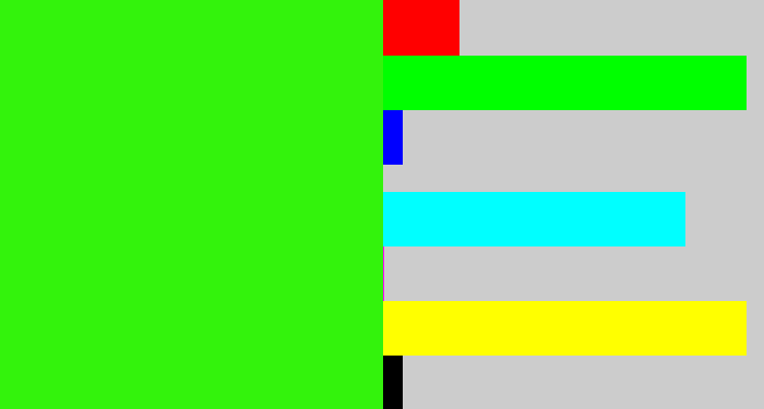 Hex color #33f30c - vivid green