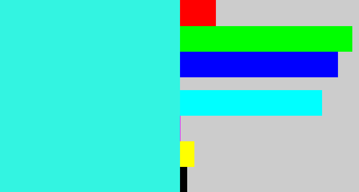 Hex color #33f4e1 - bright light blue