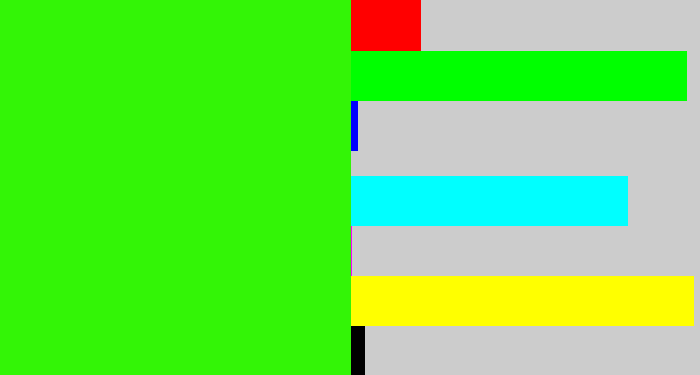Hex color #33f506 - vivid green