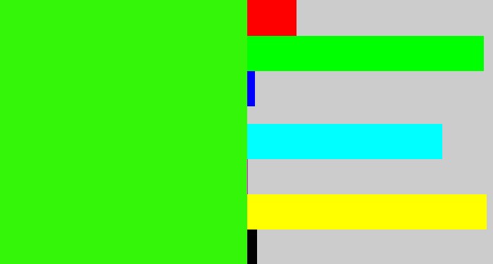 Hex color #33f608 - vivid green