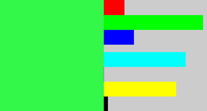 Hex color #33f64a - bright light green