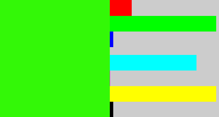 Hex color #33f807 - vivid green
