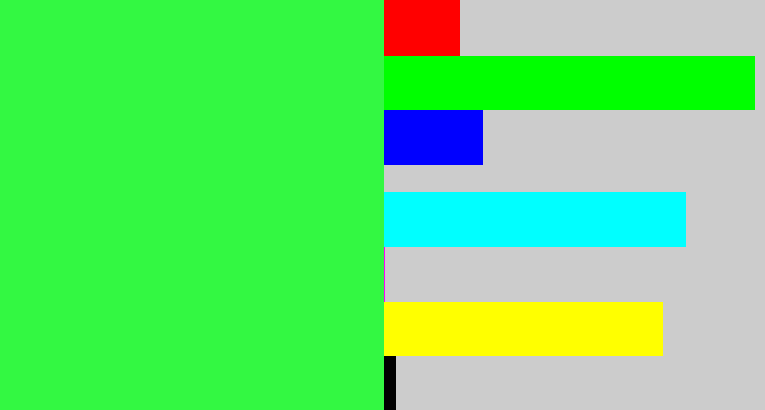 Hex color #33f842 - bright light green