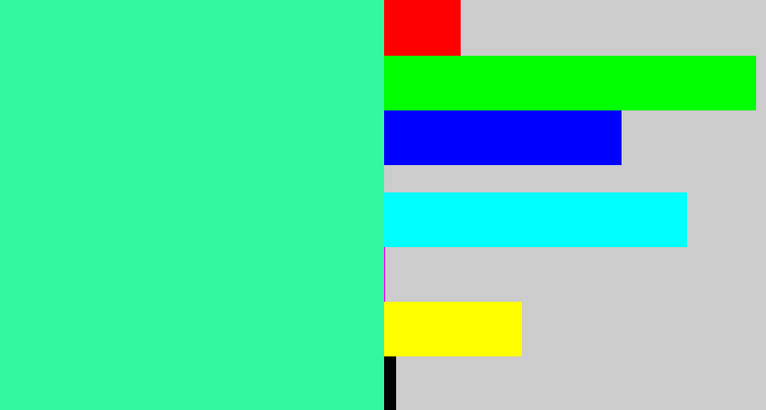 Hex color #33f89f - greenish cyan