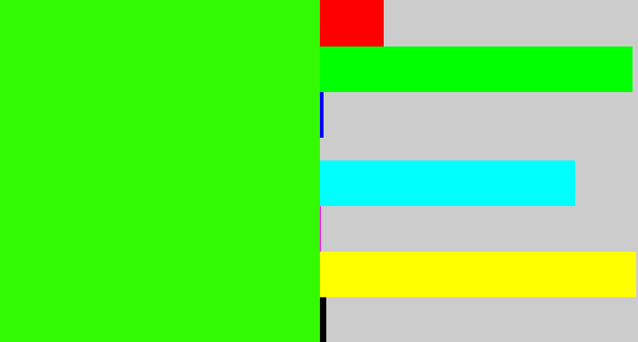 Hex color #33f902 - vivid green