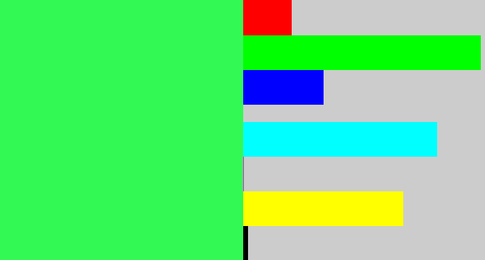 Hex color #33f954 - bright light green