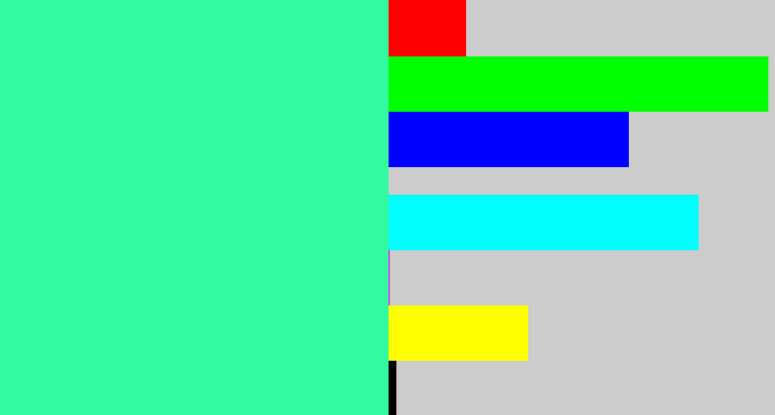 Hex color #33f99f - greenish cyan