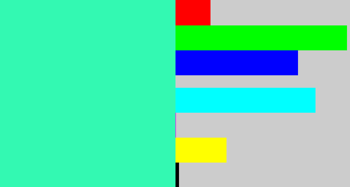 Hex color #33f9b2 - greenish cyan
